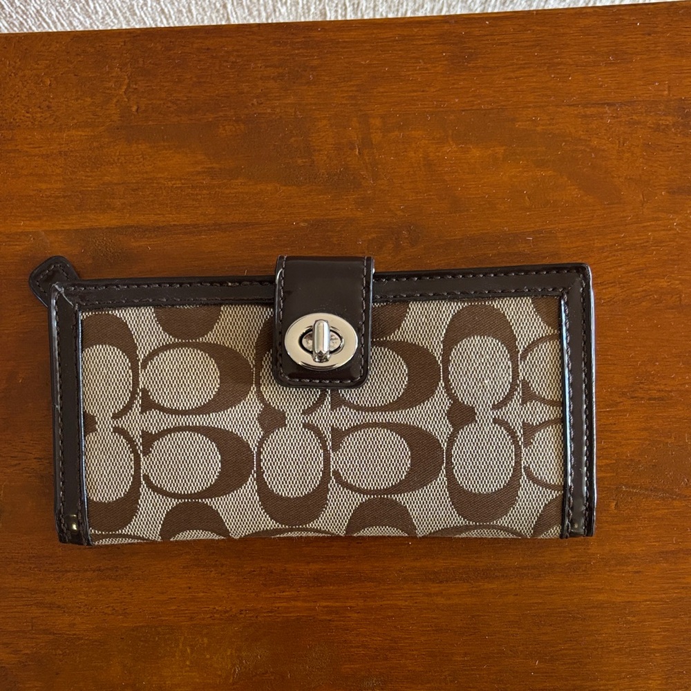 COACH Brown and Black Wallet with Logo Design